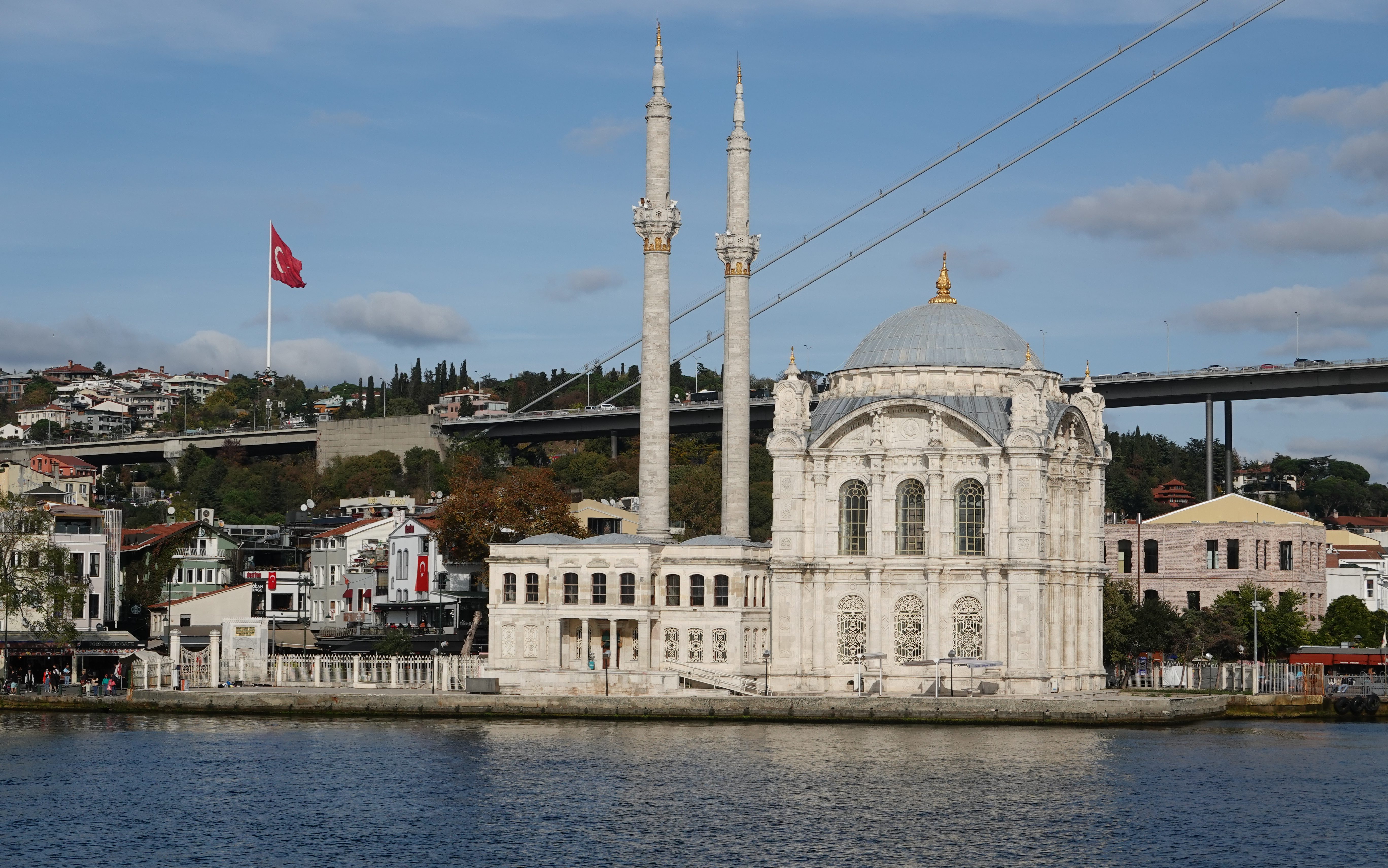 Orkakoy Mosque viewed from the Bosphorus Strait, Istanbul, Turkey