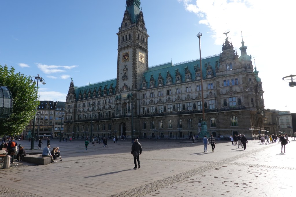 View of the 140 year old City Hall taken from Rathausmarkt, Hamburg, Germany