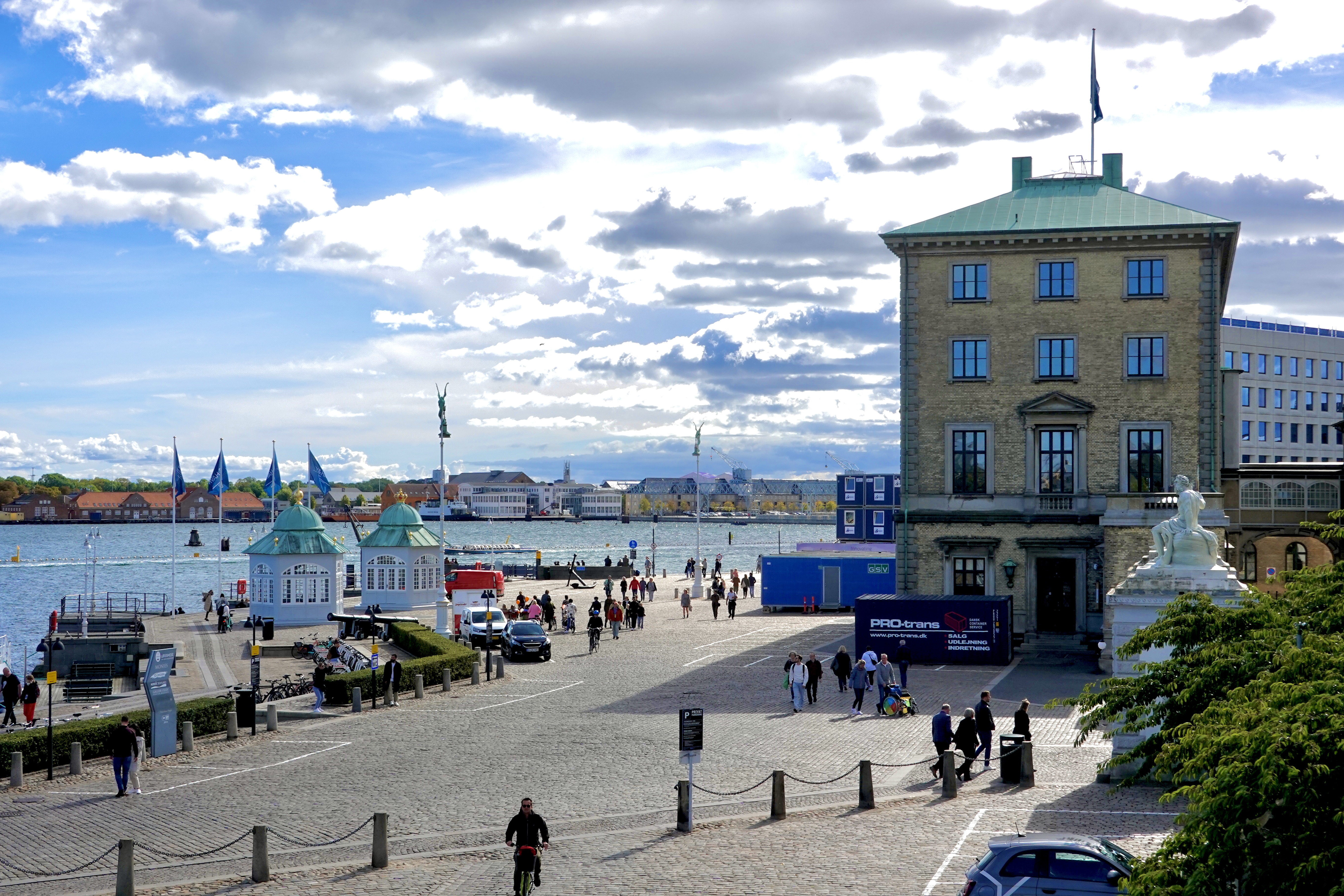 A view of the Custom House, situated on Copenhagen's Waterfront. the photo shows the Custon House against a cloud filled sky