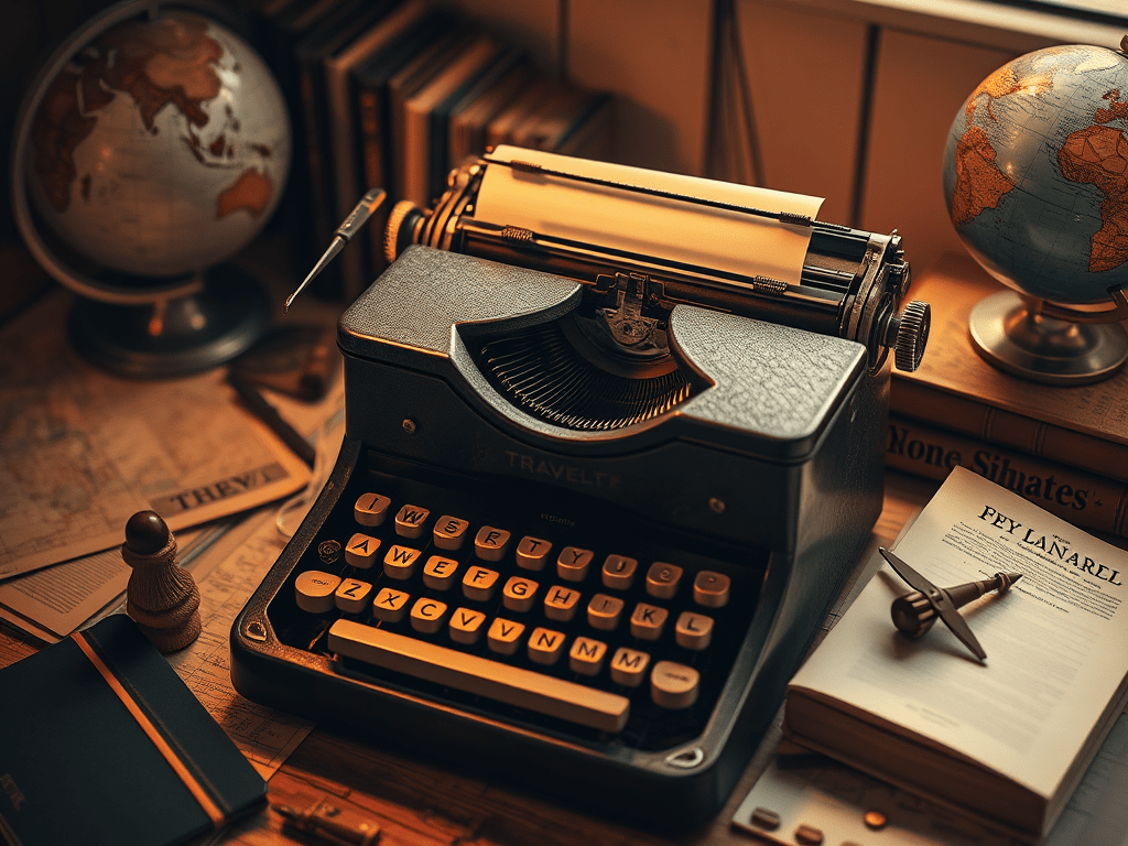 Top 10 Best Travel Writers - Image of typewriter on desk in yesteryear writing studio